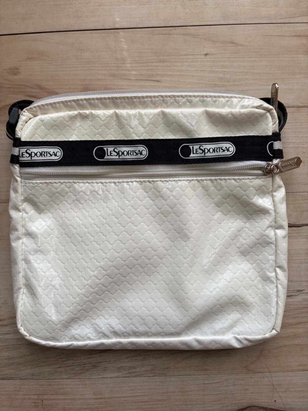 LeSportsac Cream Quilted Crossbody with Black Logo Band